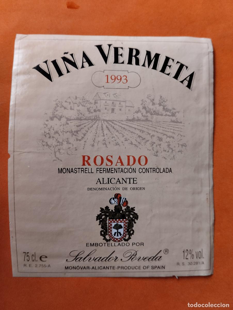 Old Labels: ETIQUETA VI&Ntilde;A VERMETA ROSADO 1993 ALICANTE