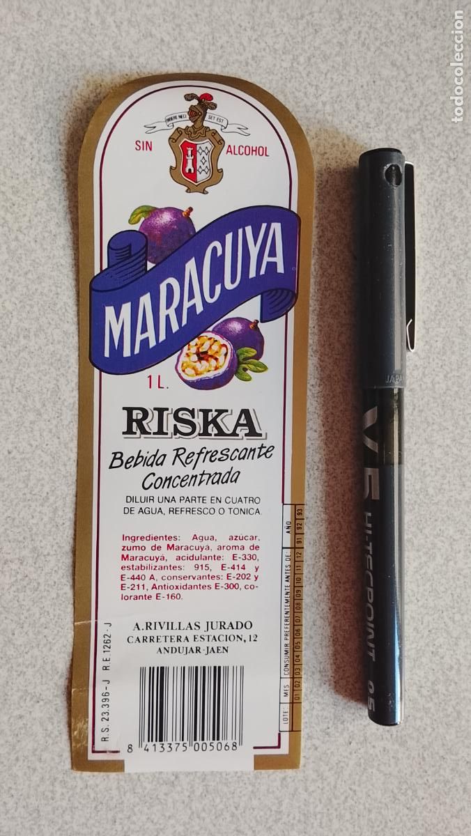 Etiquetas antiguas: Haga su oferta etiqueta - RISKA MARACUYA REFRESCANTE CONCENTRADA SIN ALCOHOL