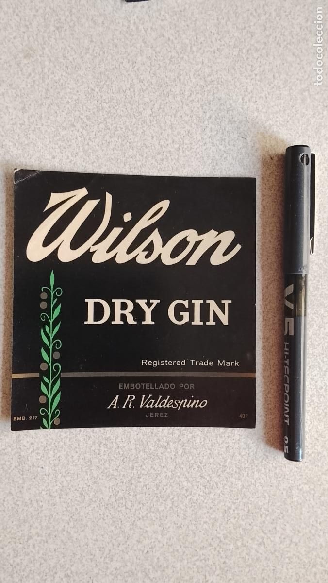 Etiquetas antiguas: Haga su oferta etiqueta - WILSON DRY GIN VALDESPINO JEREZ