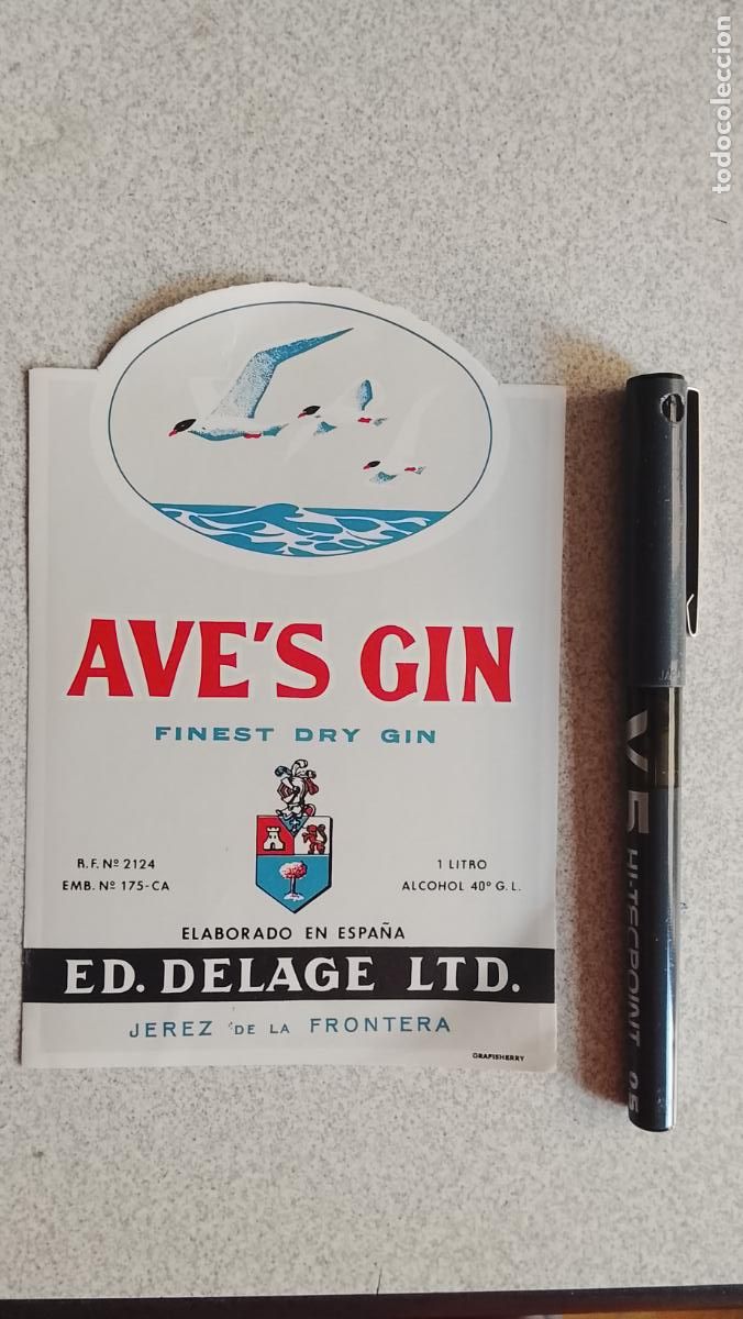 Etiquetas antiguas: Haga su oferta etiqueta - AVES GIN JEREZ ED DELAGE LTD