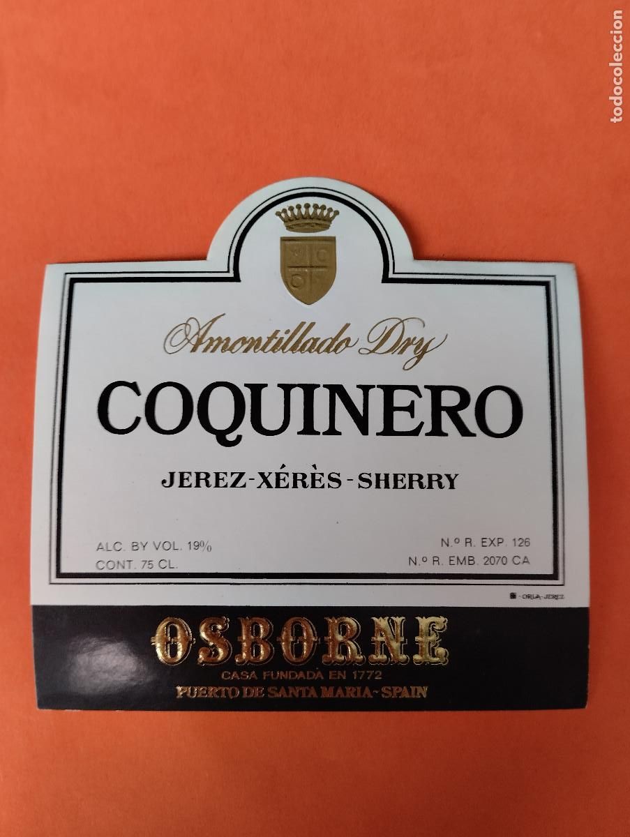 Etiquetas antiguas: ETIQUETA AMONTILLADO DRY COQUINERO OSBORNE JEREZ