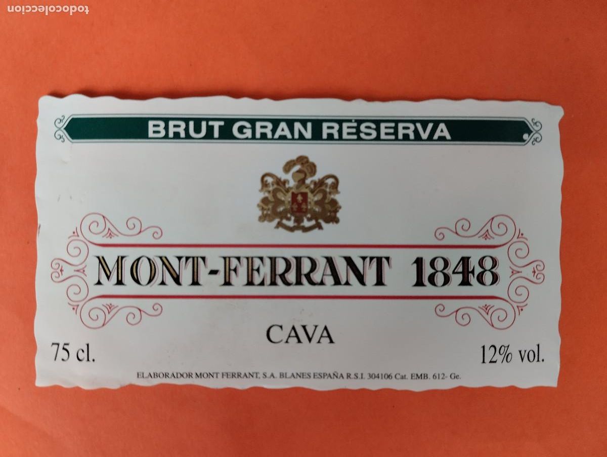 Etiquetas antiguas: ETIQUETA BRUT GRAN RESERVA MONT-FERRANT 1848 CAVA