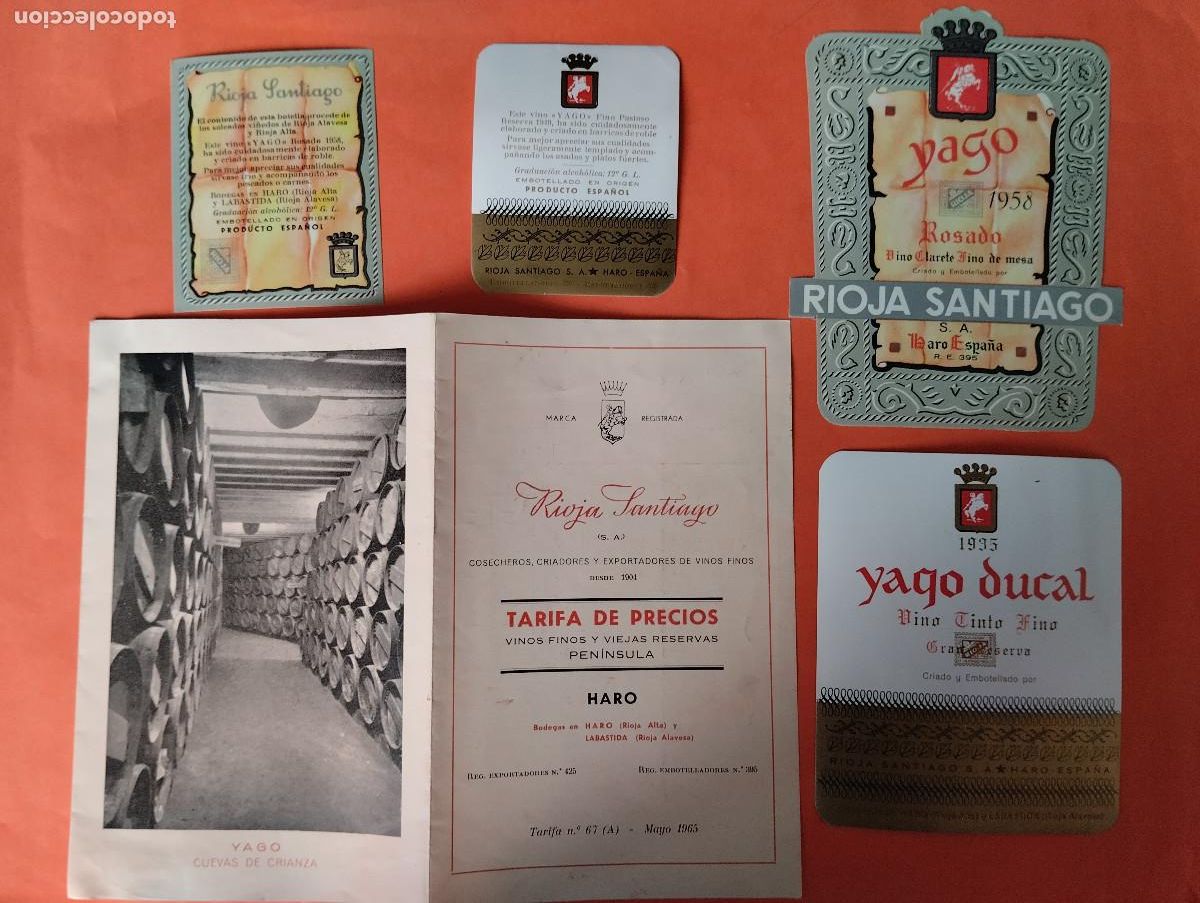 Etiquetas antiguas: ETIQUETAS Y TARIFA DE PRECIS RIOJA SANTIAGO HARO A&Ntilde;O 1965 YAGO DUCAL