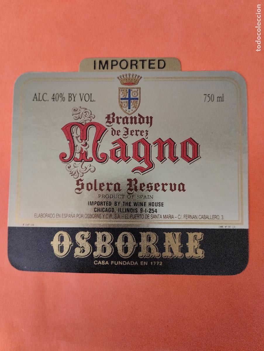 Etiquetas antiguas: ETIQUETA BRANDY JEREZ MAGNO SOLERA GRAN RESERVA