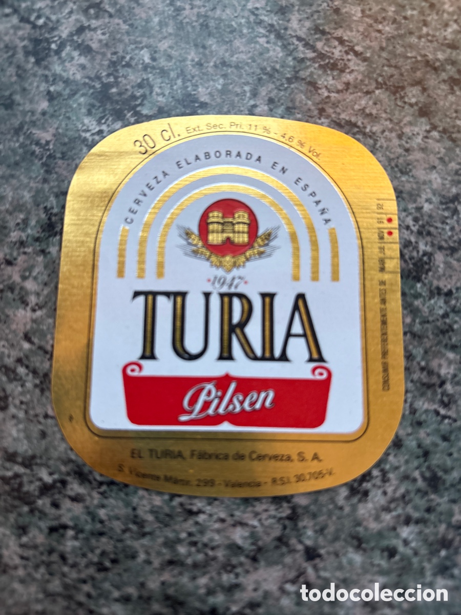 Etiquetas antiguas: ETIQUETA CERVEZA TURIA PILSEN 30 CL