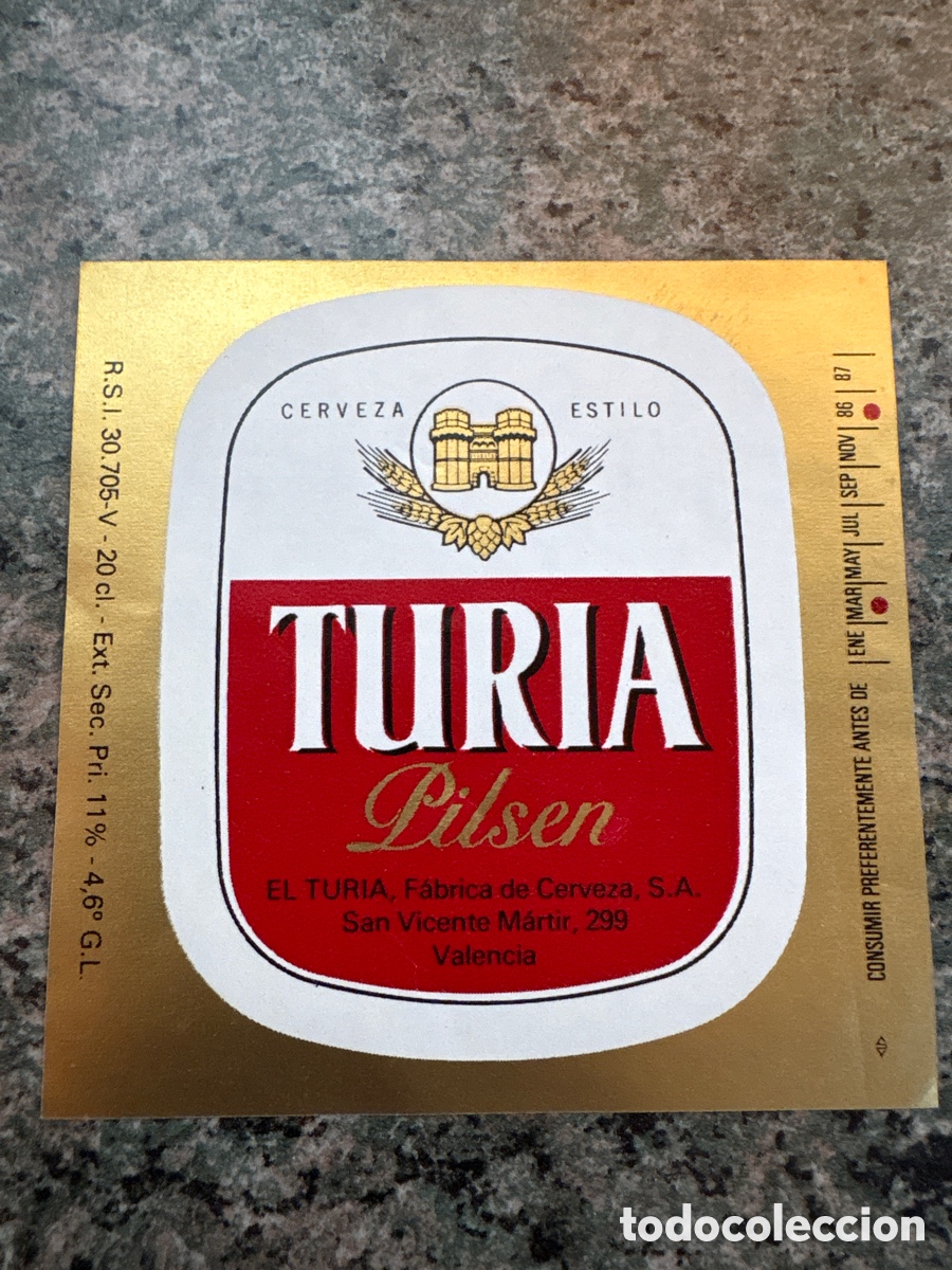 Etiquetas antiguas: ETIQUETA CERVEZA TURIA PILSEN 20 CL