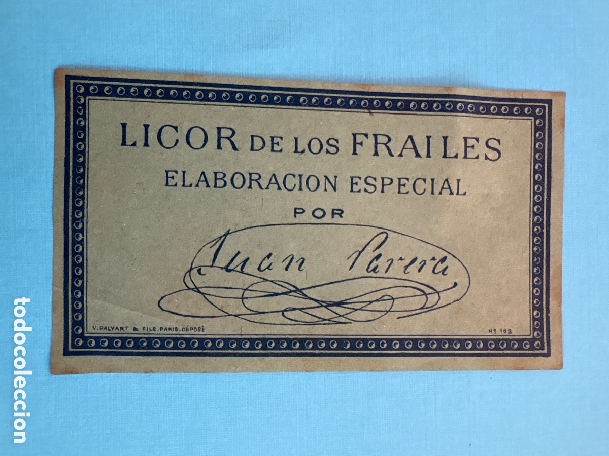Etiquetas antiguas: ETIQUETA DE BOTELLA LICOR DE LOS FRAILES JUAN PARERA ( CONTRAETIQUETA)