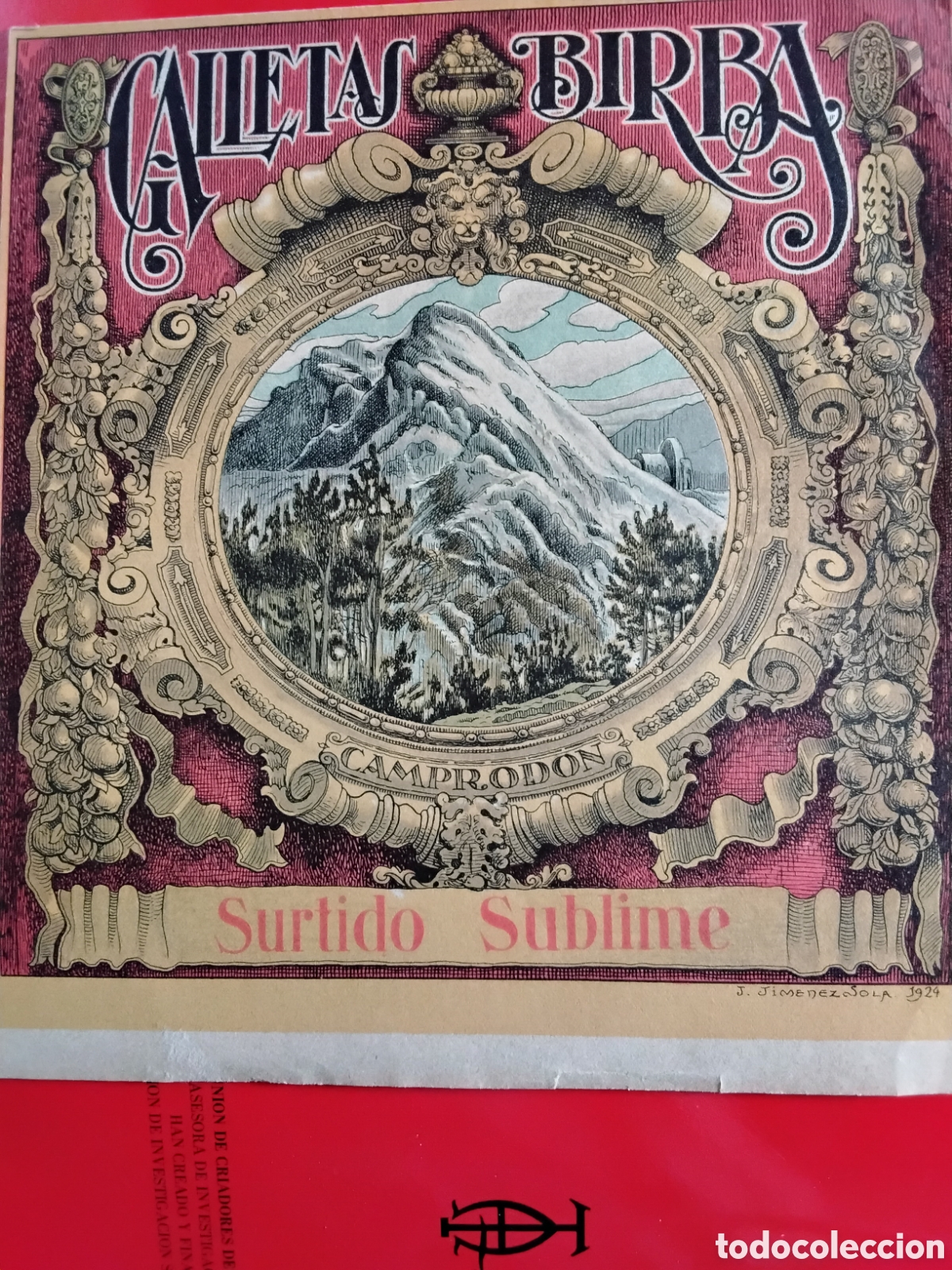 Etiquetas antiguas: GALLETAS BIRBA. SURTIDO SUBLIME. J. JIM&Eacute;NEZ SOLA 1924. ETIQUETA