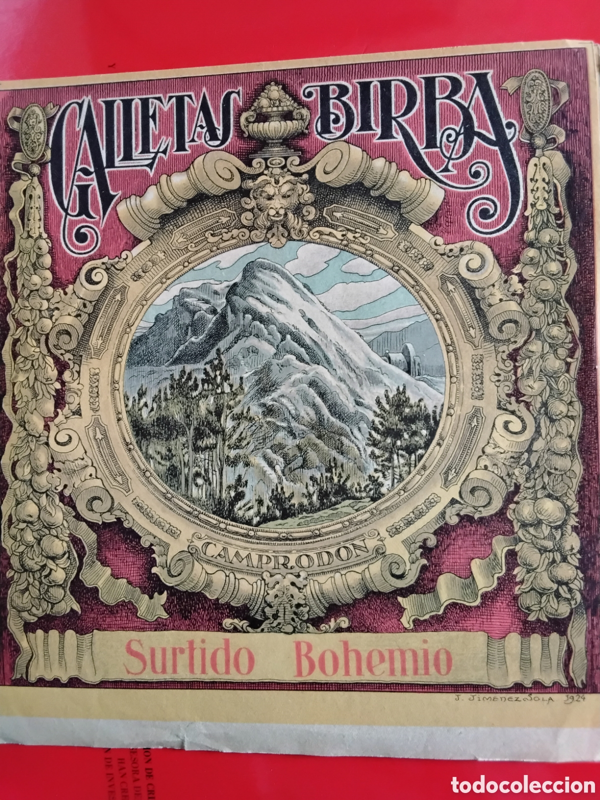 Etiquetas antiguas: GALLETAS BIRBA. SURTIDO BOHEMIO. ETIQUETA. J. JIM&Eacute;NEZ SOLA 1924