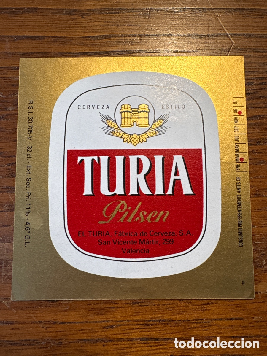 Etiquetas antiguas: ETIQUETA CERVEZA TURIA PILSEN 32 cl