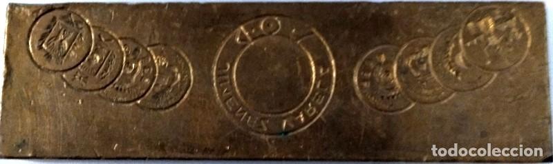 Etiquetas antiguas: PLANCHA ORIGINAL IMPRESION ETIQUETA BODEGAS JIMENEZ VARELA, EN BRONCE,PUERTO DE SANTA MARIA, 13X4