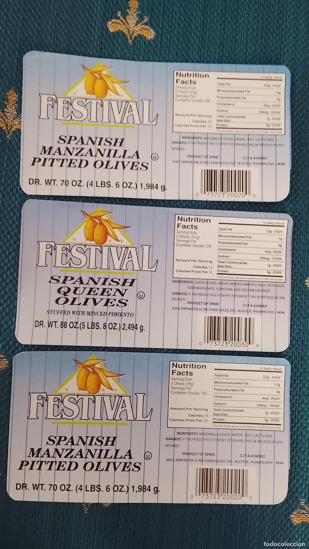 Etiquetas antiguas: Haga su oferta etiqueta - ACEITUNAS FESTIVAL - DOS MODELOS DISTINTO