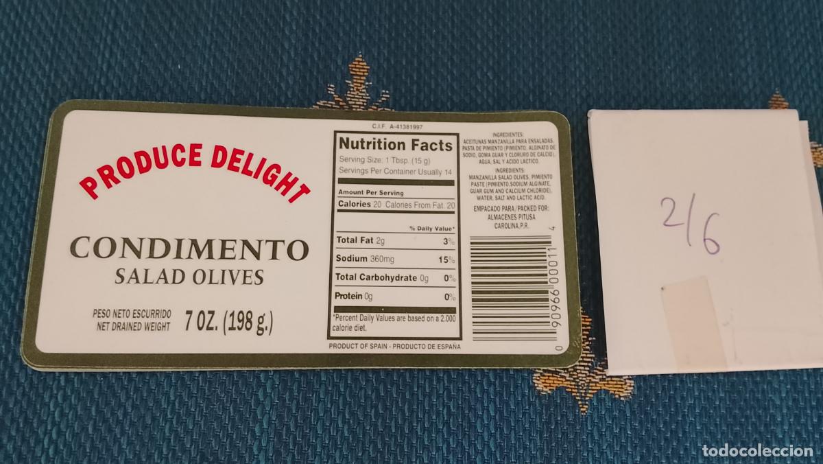 Etiquetas antiguas: Haga su oferta etiqueta - ACEITE ACEITUNAS ENCURTIDOS , PRODUCE DELIGHT VER ETIQUETAS PARECIDAS