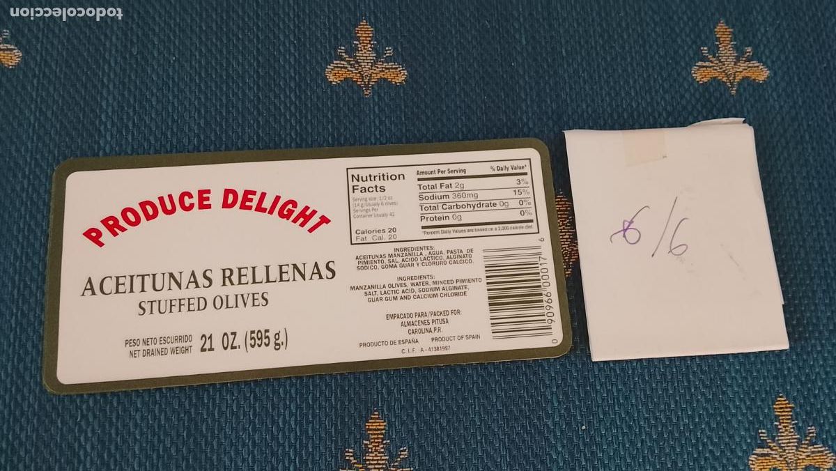 Etiquetas antiguas: Haga su oferta etiqueta - ACEITE ACEITUNAS ENCURTIDOS , PRODUCE DELIGHT VER ETIQUETAS PARECIDAS