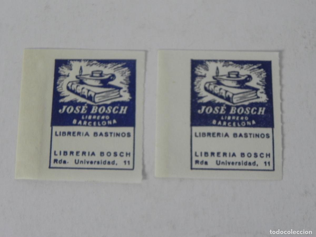 Etiquetas antiguas: Pareja de Antiguas Etiquetas de Librer&iacute;a - Jos&eacute; Bosch / Bastinos - Barcelona - Muy Buen Estado