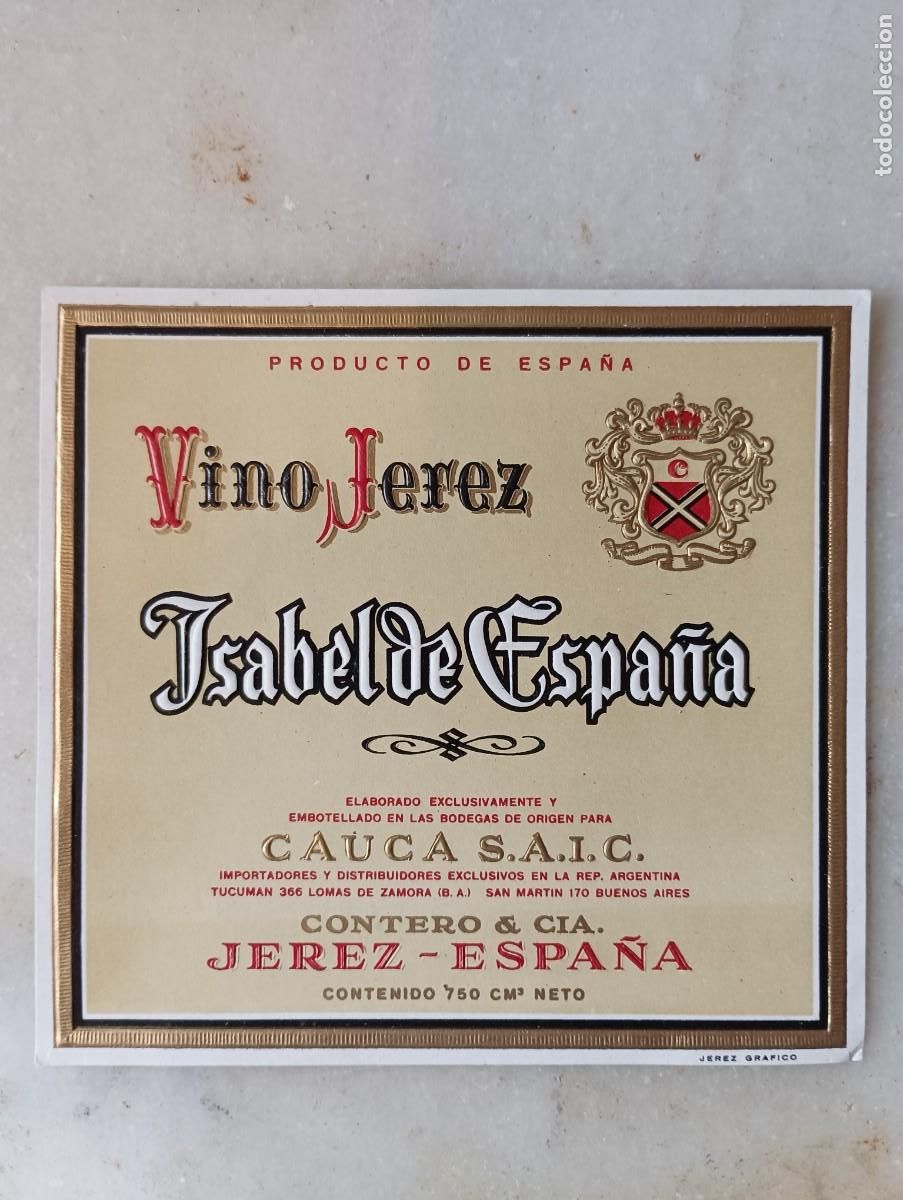 Old Labels: Etiqueta vino jerez Isabel de Espa&ntilde;a contero