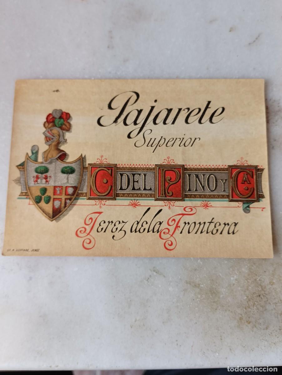 Etiquetas antiguas: Antigua etiqueta de vino jerez Cayetano del pino pajarete