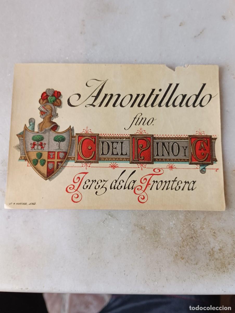 Etiquetas antiguas: Antigua etiqueta vino jerez Cayetano del pino amontillado