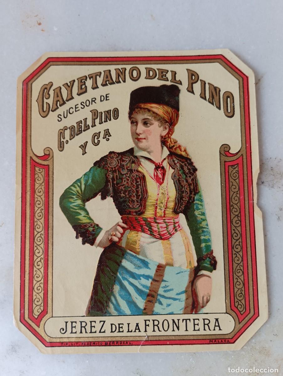 Etiquetas antiguas: Antigua etiqueta vino jerez Cayetano del pino