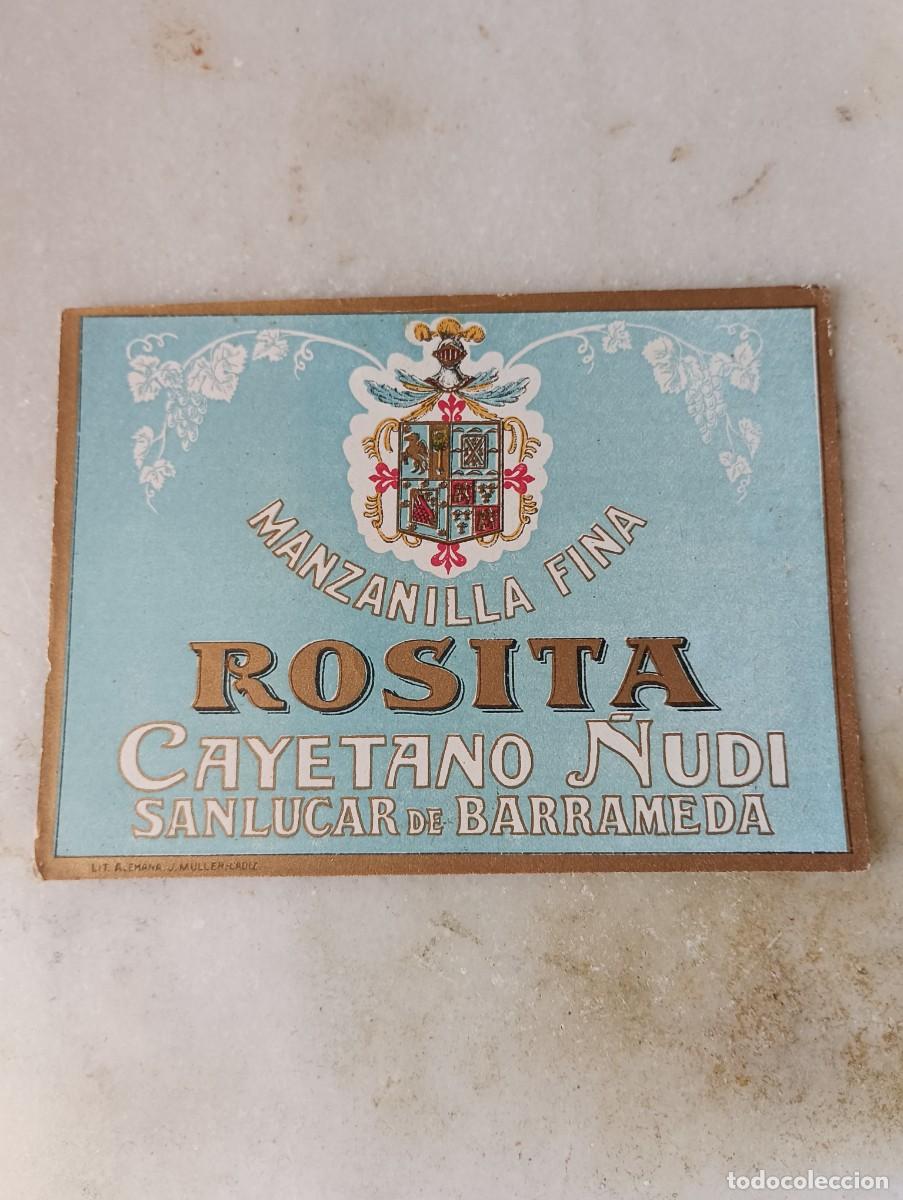 Etiquetas antiguas: Antigua etiqueta manzanilla Sanl&uacute;car Rosita
