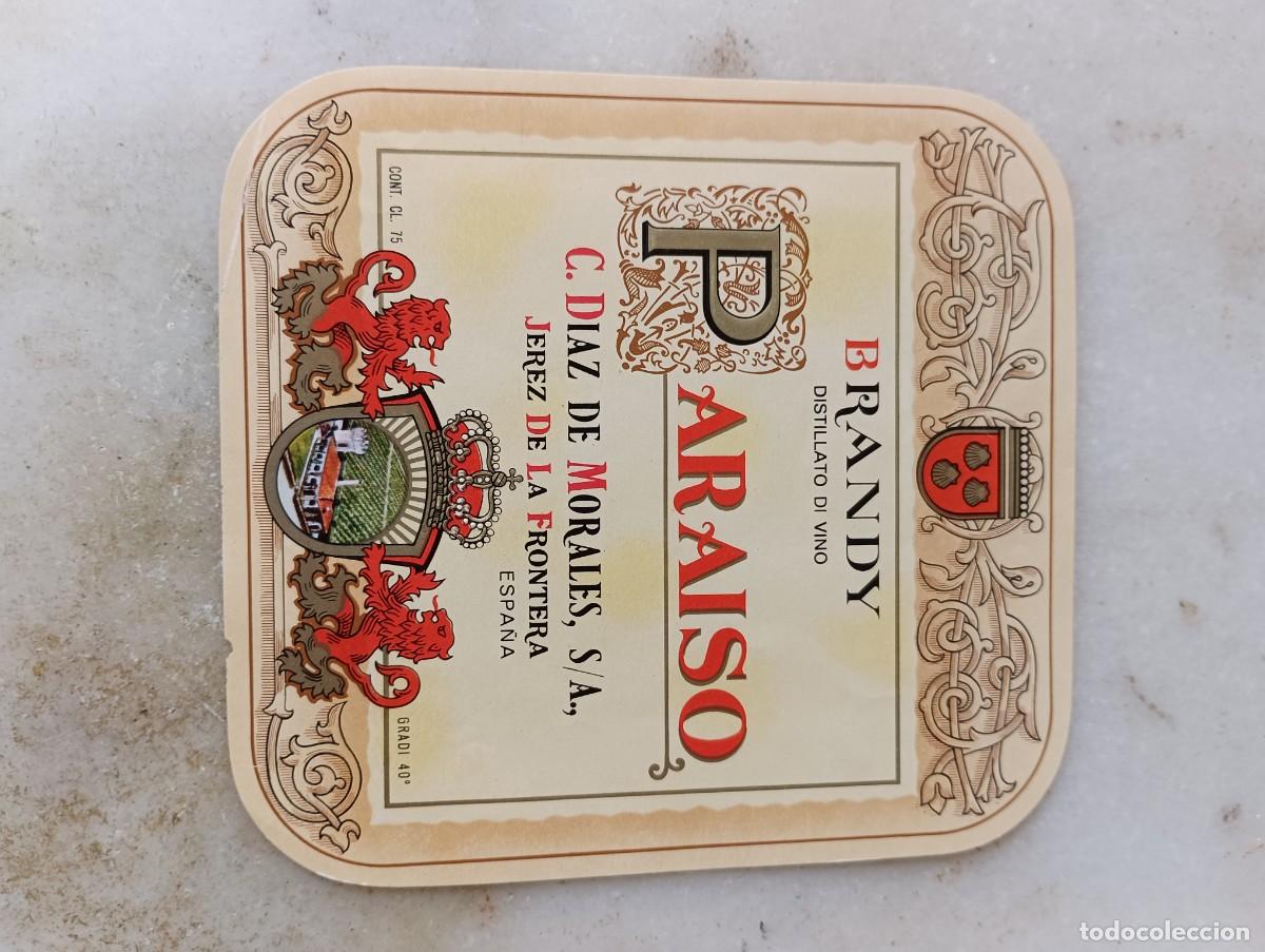 Etiquetas antiguas: Etiqueta brandy jerez para&iacute;so c diaz de Morales