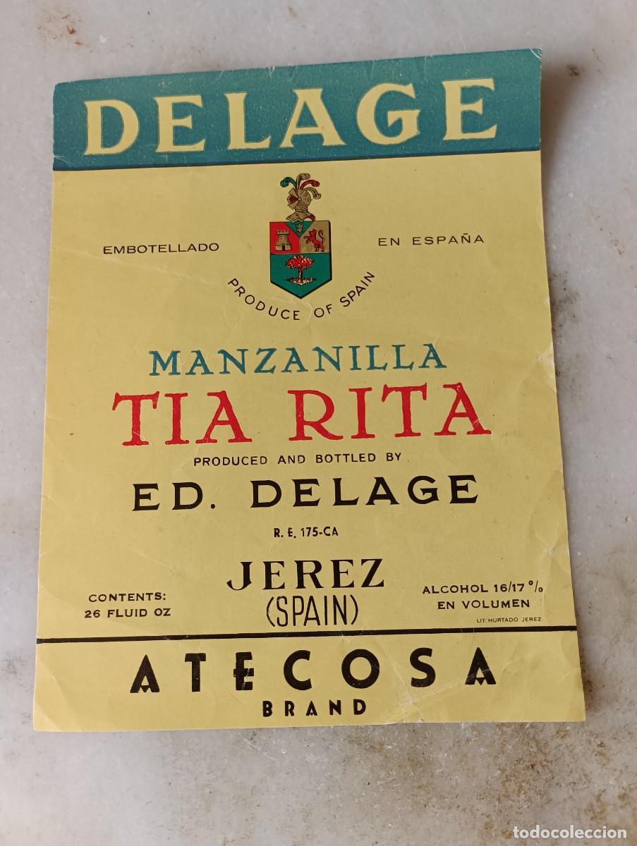 Etiquetas antiguas: Etiqueta vino jerez delage manzanilla