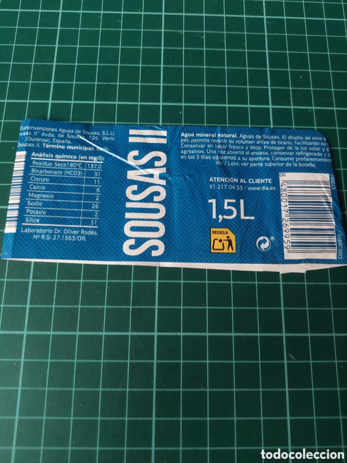 Etiquetas antiguas: ETIQUETA AGUA MINERAL NATURAL SOUSAS II 1 5 L