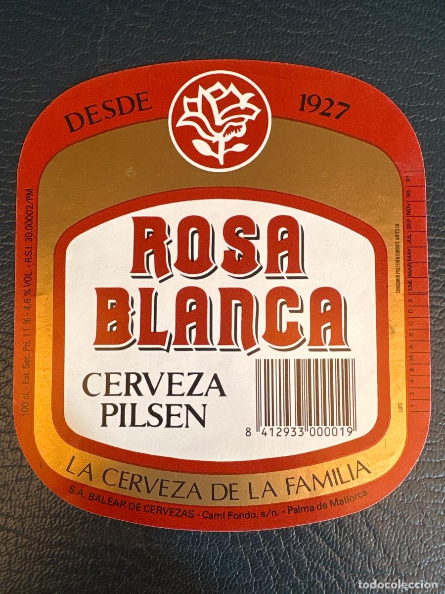 Etiquetas antiguas: Etiqueta Cerveza Rosa Blanca - Palma de Mallorca 100 cl