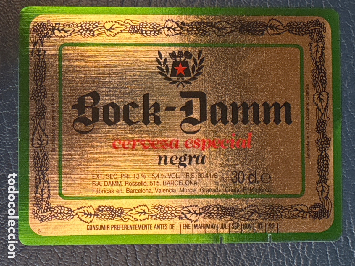 Etiquetas antiguas: ETIQUETA CERVEZA BOCK DAMM ESPECIAL NEGRA 30 CL