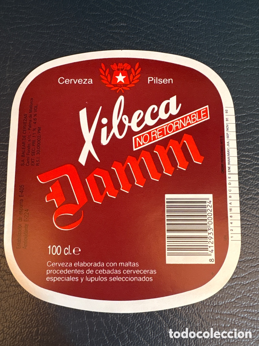 Etiquetas antiguas: ETIQUETA CERVEZA PILSEN XIBECA DAMM 100 CL