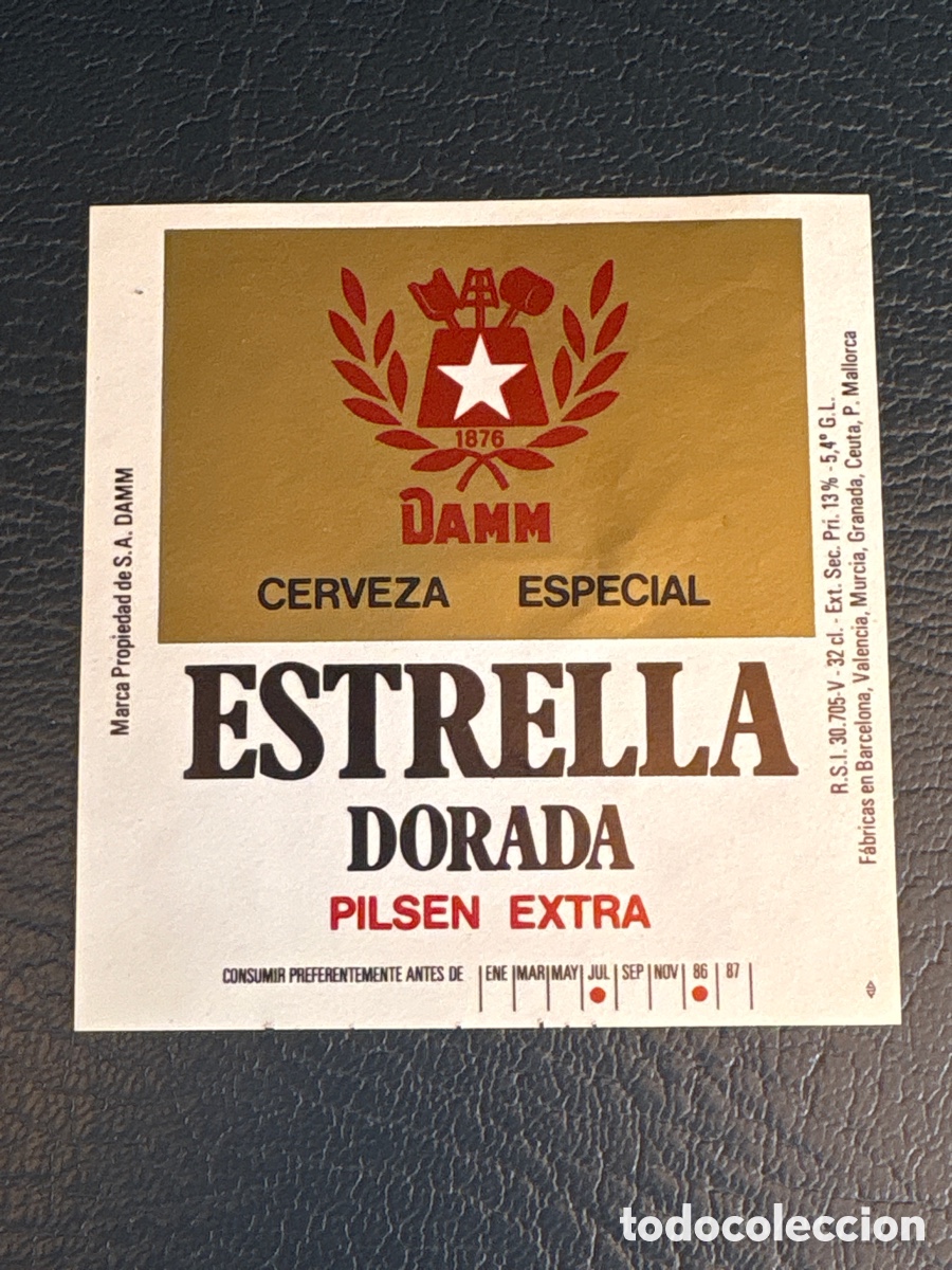 Etiquetas antiguas: ETIQUETA CERVEZA DAMM ESTRELLA DORADA PILSEN EXTRA 32 CL