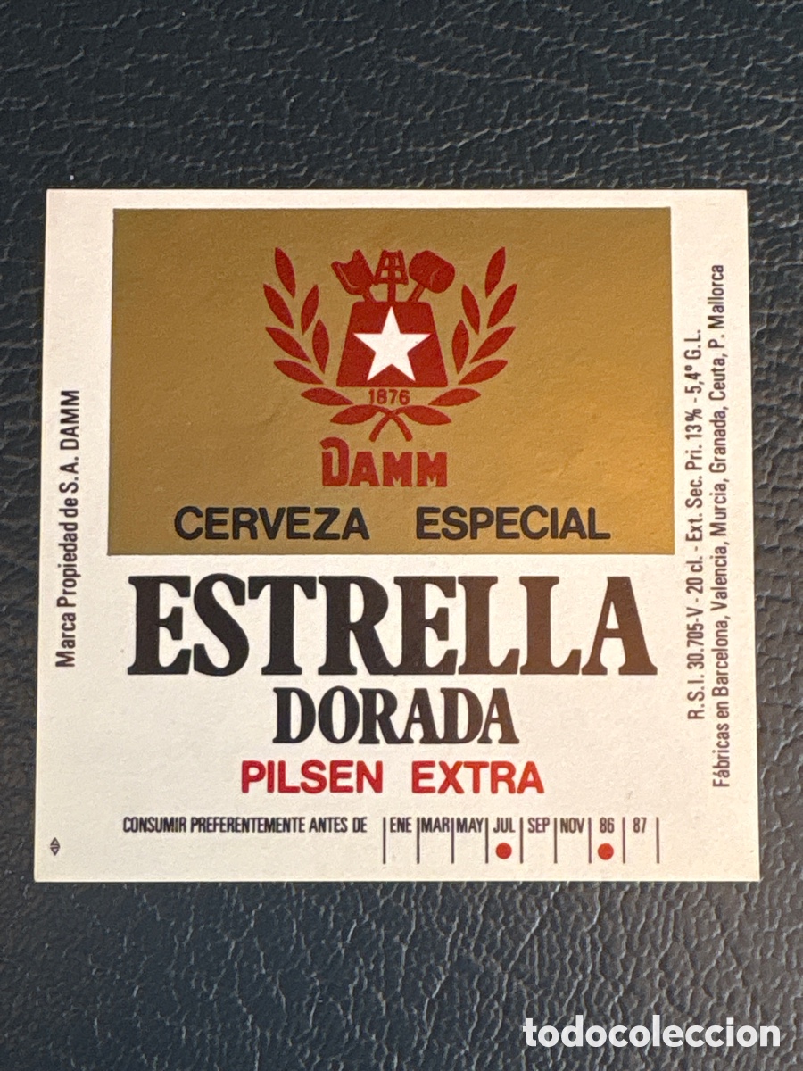Etiquetas antiguas: ETIQUETA CERVEZA DAMM ESTRELLA DORADA PILSEN EXTRA 20 CL