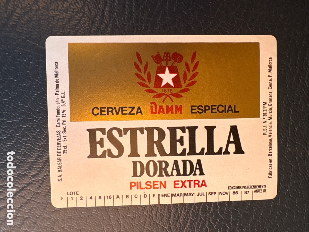 Etiquetas antiguas: ETIQUETA CERVEZA DAMM ESTRELLA DORADA PILSEN EXTRA 25 CL