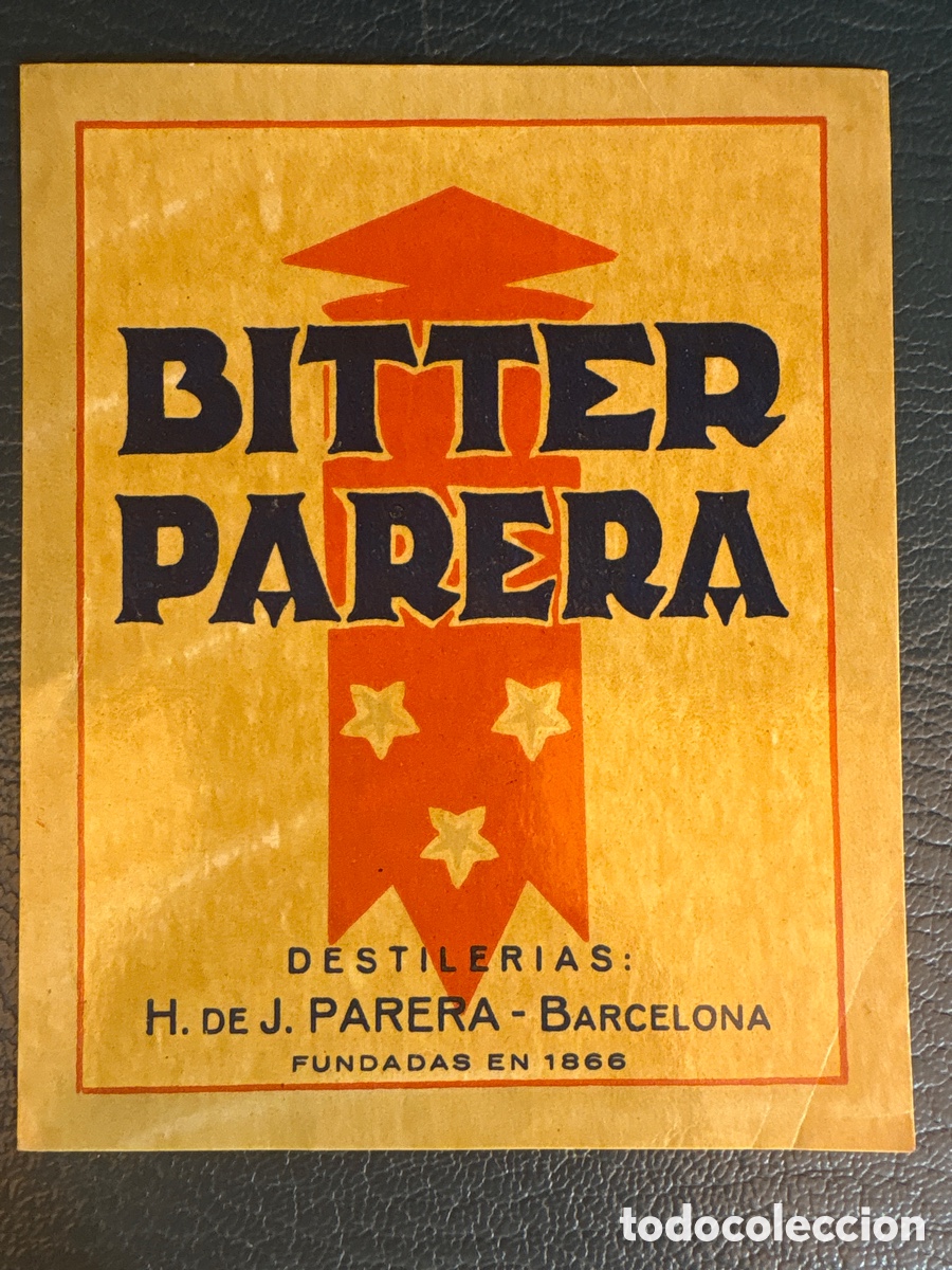 Etiquetas antiguas: ETIQUETA BOTELLA BITTER PARERA ( DESTILER&Iacute;AS H DE J PARERA BARCELONA )