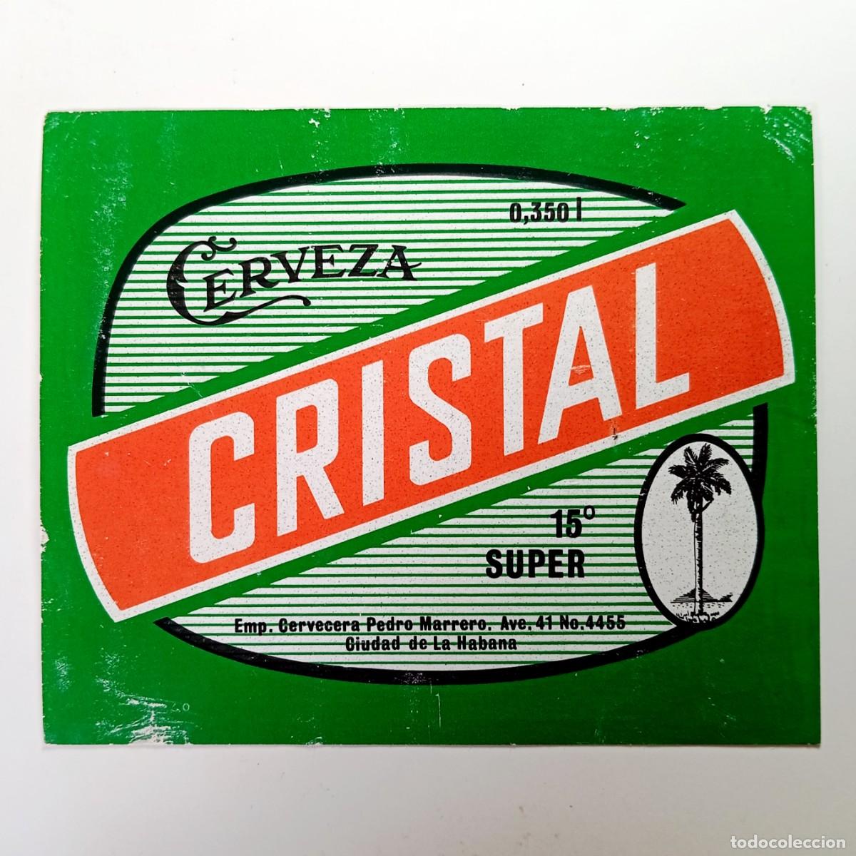 Etiquetas antiguas: ⚜️ &Ntilde;09X09. Etiqueta Cerveza Cristal Super Pedro Marrero Cuba Habana Antigua Coleccionismo Palmera