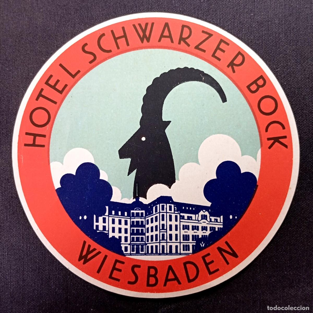Etiquetas antiguas: ⚜️ # &Ntilde;09X09. Etiqueta Hotel Schwarzer Bock Wiesbaden Alemania Antigua Equipaje Circular Vintage