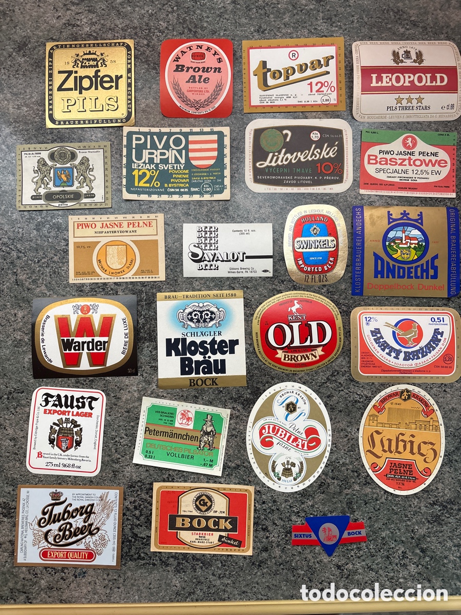 Etiquetas antiguas: LOTE DE 23 ETIQUETAS DE BOTELL&Iacute;N DE CERVEZA DIFERENTES