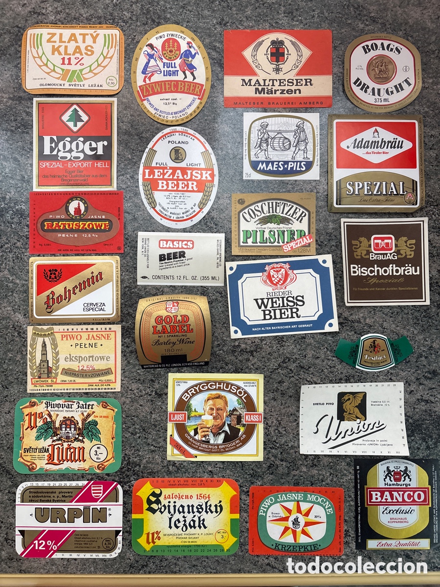 Etiquetas antiguas: LOTE DE 24 ETIQUETAS DE BOTELL&Iacute;N DE CERVEZA DIFERENTES