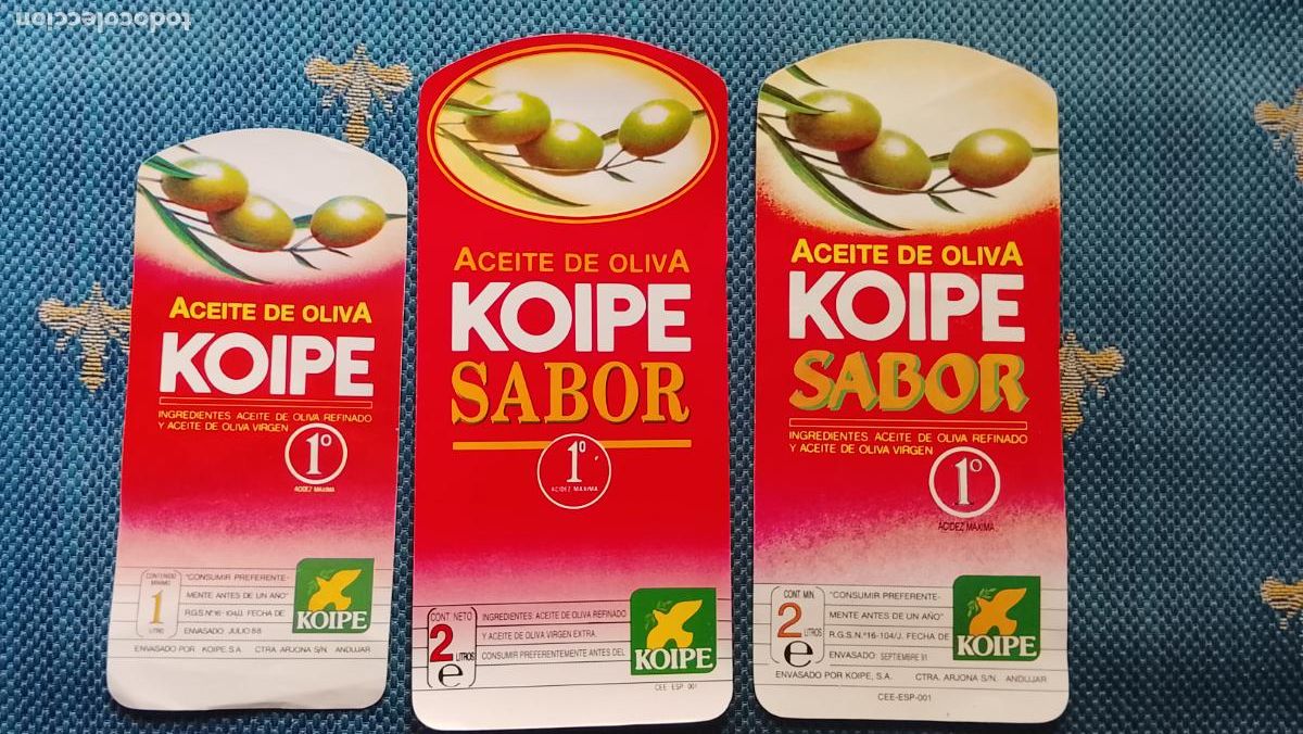 Etiquetas antiguas: HAGA SU OFERTA - 3 ANTIGUAS ETIQUETAS DIFERENTES aceite de oliva koipe a&ntilde;os 90