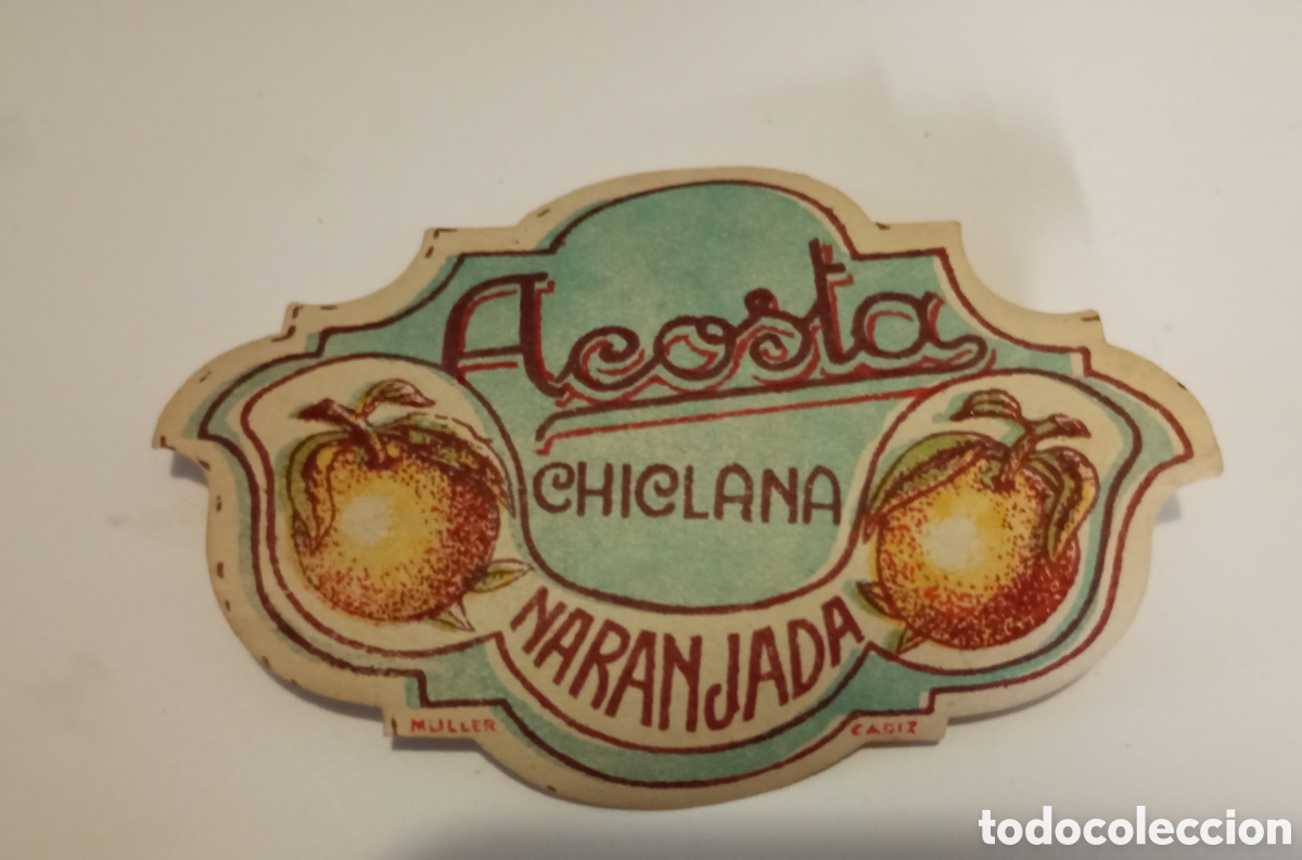 Etiquetas antiguas: Etiqueta naranjada Acosta.Chiclana