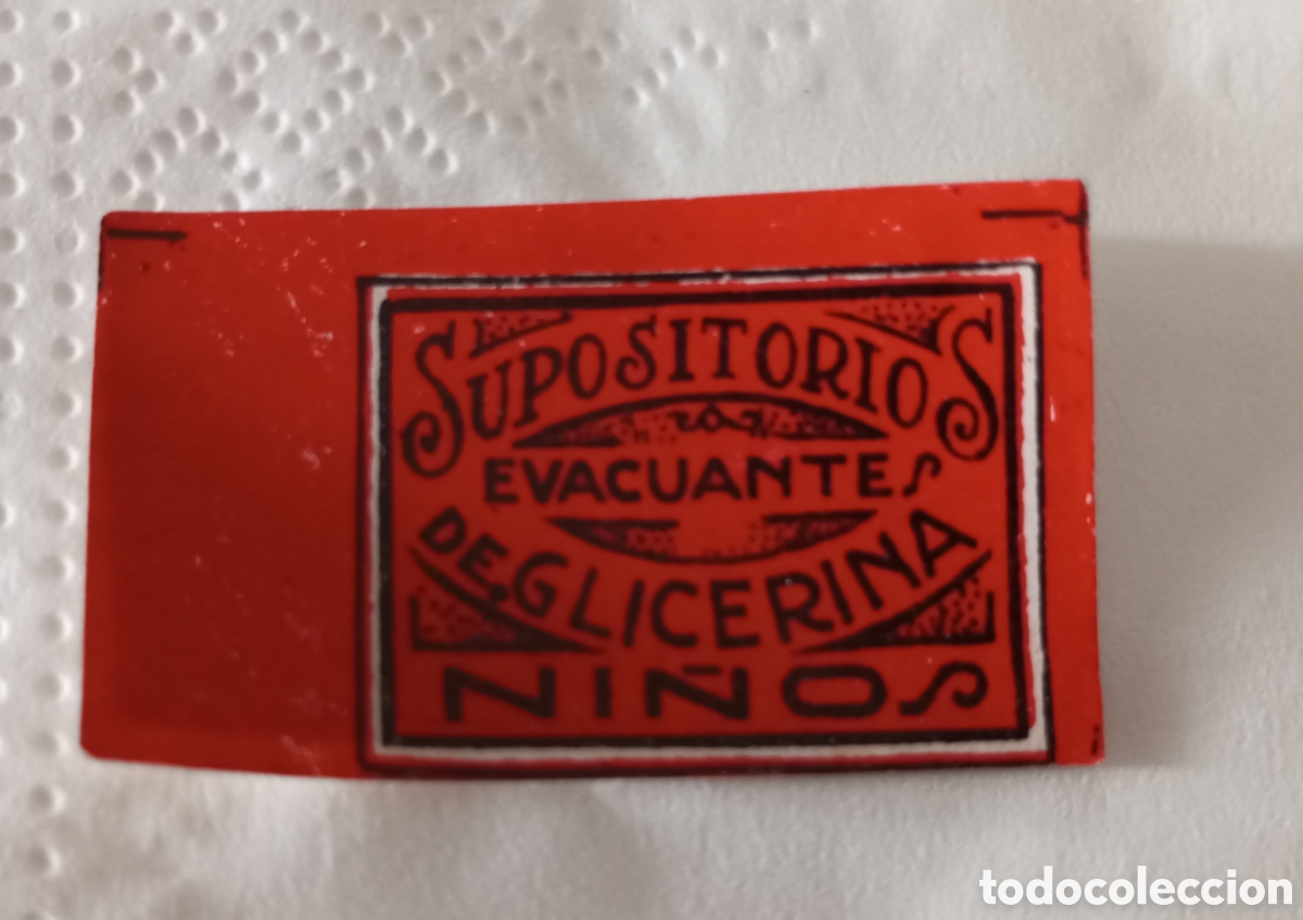 Etiquetas antiguas: Etiqueta supositorios evacuante de glicerina para ni&ntilde;os mide 5.50x 3 cms