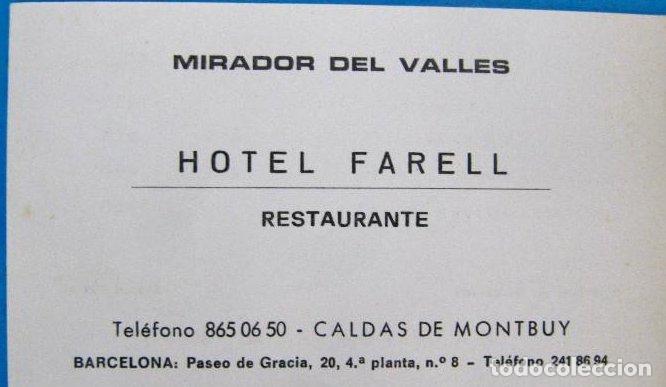 Etiquetas antiguas: TARJETA MIRADOR DEL VALL&Egrave;S . HOTEL FARELL, CALDAS DE MOMBUY.