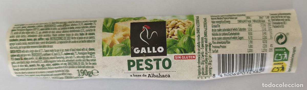 Etiquetas antiguas: ETIQUETA GALLO - PESTO Sin Gluten