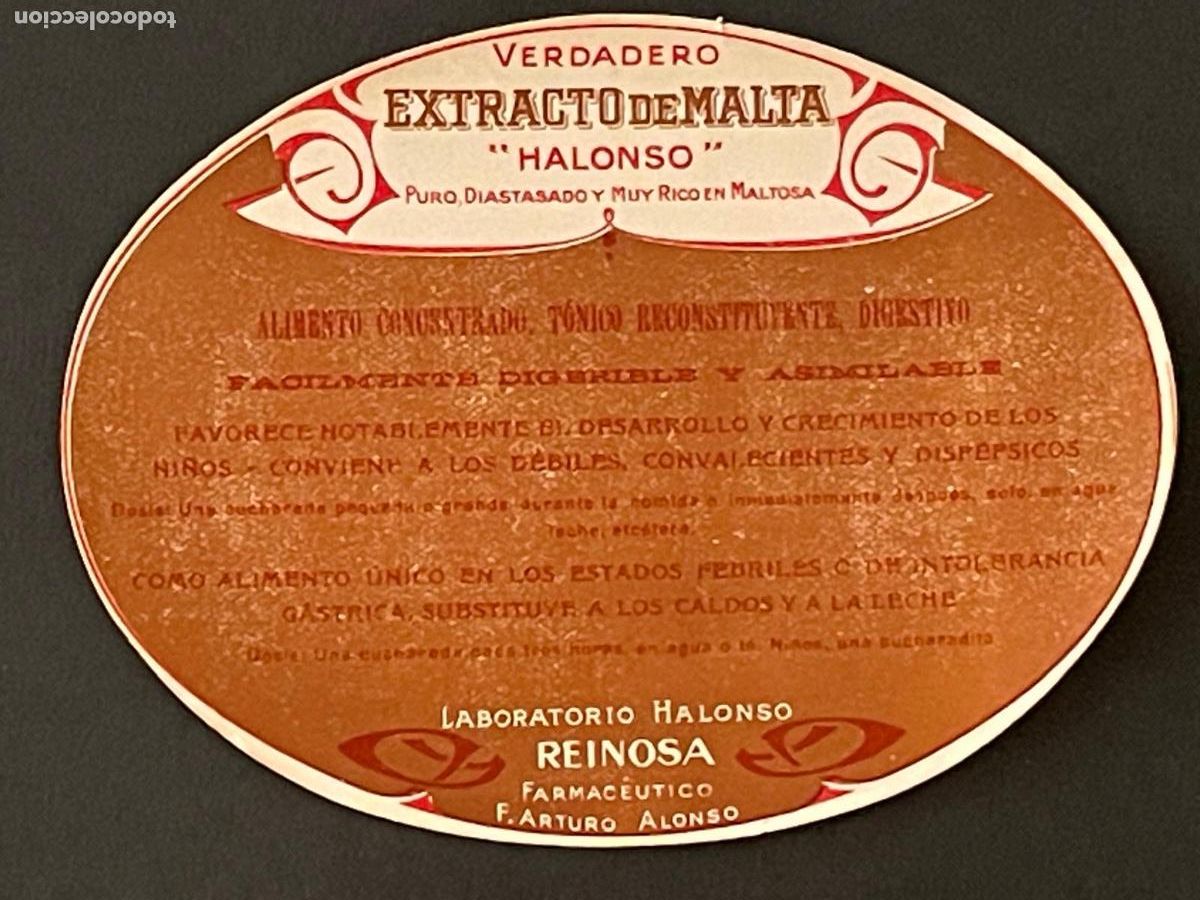 Etiquetas antiguas: ETIQUETA LABORATORIO HALONSO - EXTRACTO DE MALTA (FARMACEUTICO)