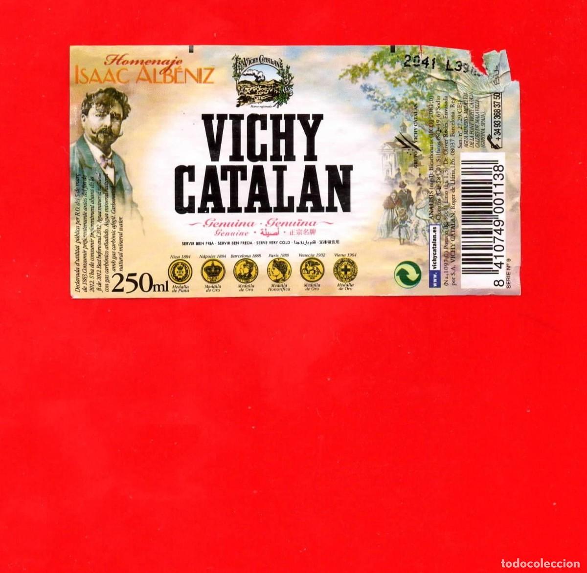 Etiquetas antiguas: ETIQUETA de Agua VICHY CATALAN 250 cl - Homenaje a Isaac Alb&eacute;niz