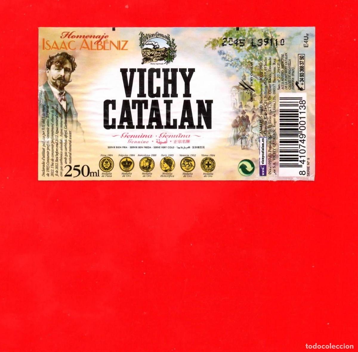 Etiquetas antiguas: ETIQUETA de Agua VICHY CATALAN 250 cl - Homenaje a Isaac Alb&eacute;niz