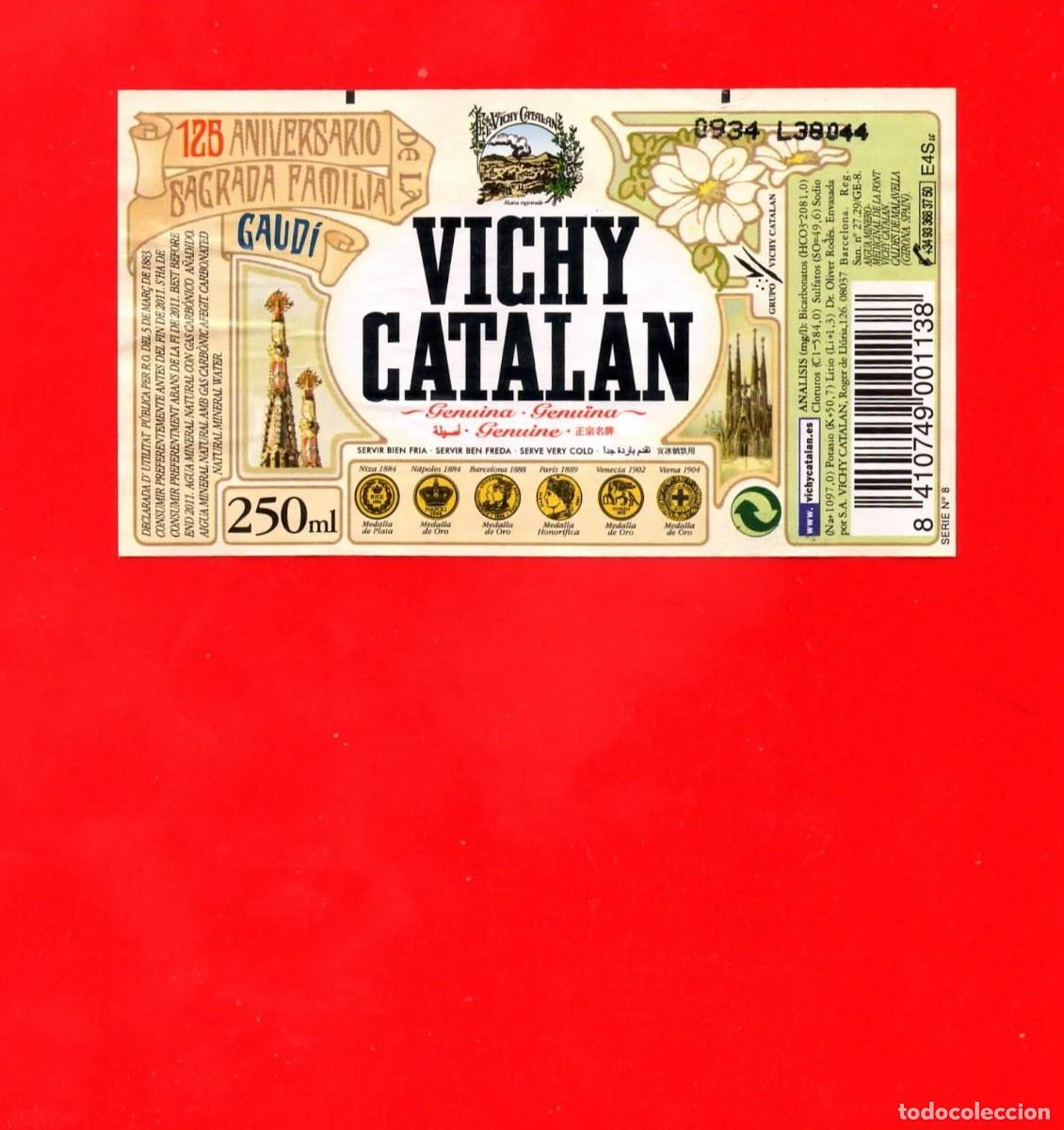 &Eacute;tiquettes anciennes: ETIQUETA de Agua VICHY CATALAN 250 cl - 125 Aniversario de la Sagrada Familia