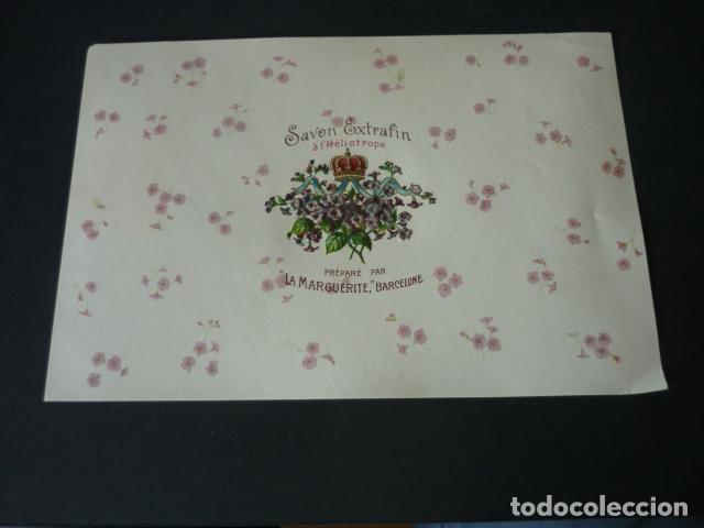 Etiquetas antiguas: LA MARGUERITE BARCELONA JABON EXTRAFINO ETIQUETA ENVUELTA ORIGINAL 19 X 13 CM