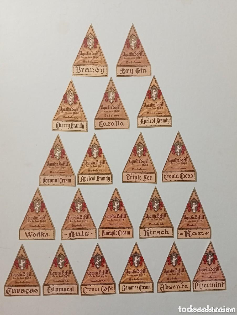 Etiquetas antiguas: AGUSTIN BOFILL. SUCESOR DE JOS&Eacute; BOFILL. CURA&Ccedil;AO, ESTOMACAL, ABSENTA, PIPERMINT, CAZALLA, KIRSCH...