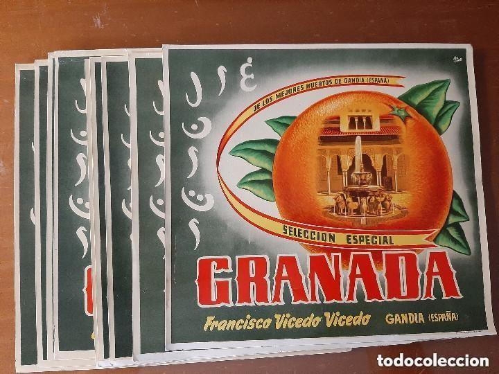 Etiquetas antiguas: Lote de 10 Etiquetas de Naranjas, Granada, Francisco Vicedo. Gandia 27 x 25 cms